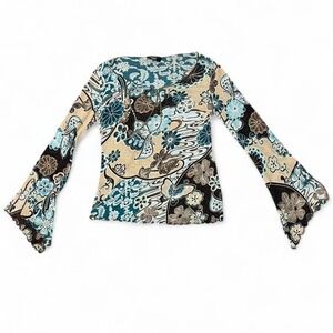 vintage y2k blue and cream floral bell sleeve top from Rue 21